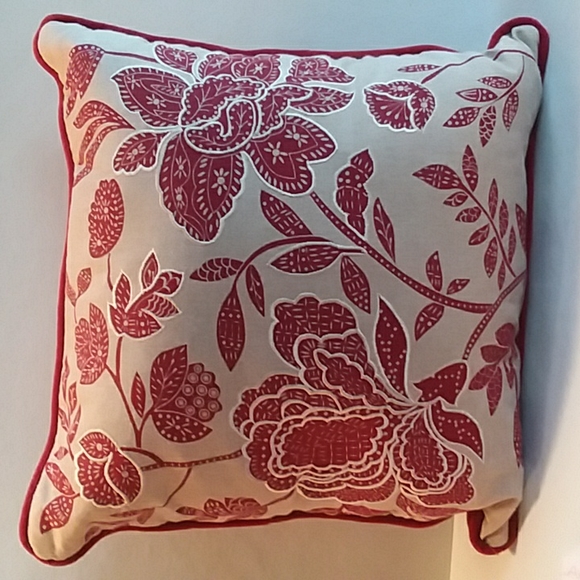 Red and Tan Floral Pillow - Picture 1 of 7